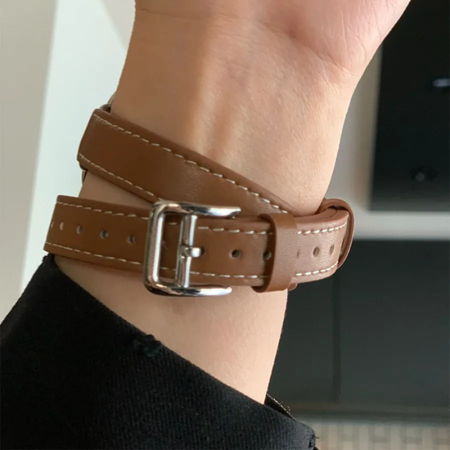 Шкіряний ремінь з подвійним туром для iWatch ultra band 49mm 45mm — фото 1