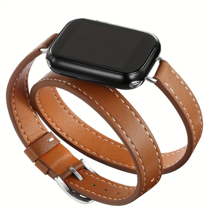 Шкіряний ремінь з подвійним туром для iWatch ultra band 49mm 45mm — фото 3