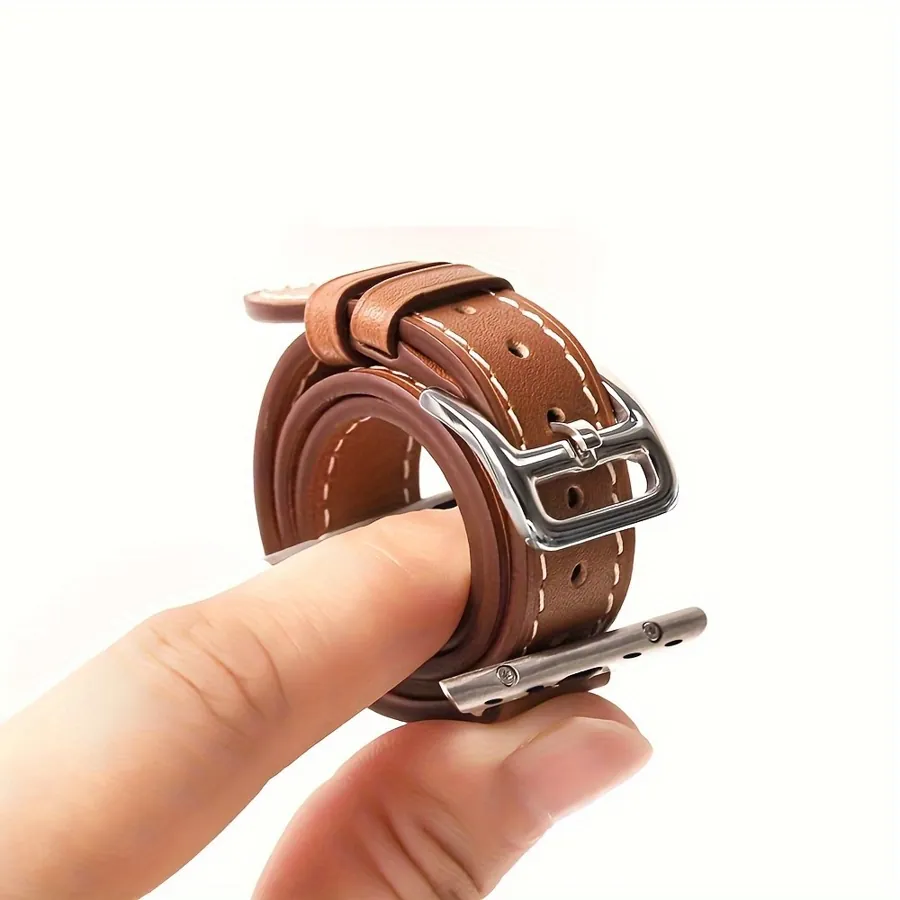 Шкіряний ремінь з подвійним туром для iWatch ultra band 49mm 45mm — фото 7