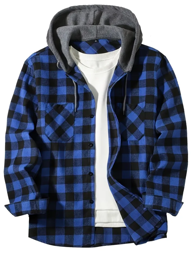 Men Plus Size Hooded Buffalo Plaid Shacket — photo 1