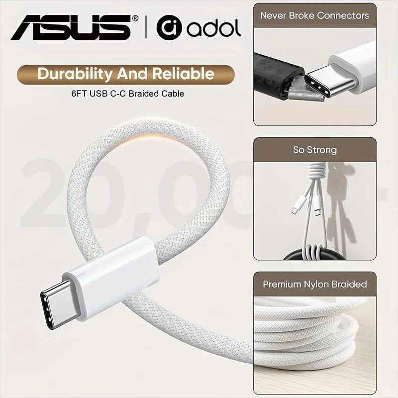 Огляд плетеного кабелю USB-C ASUS із Temu: 60 Вт, від 0,5 до 3 м, і майже без скарг — фото 2