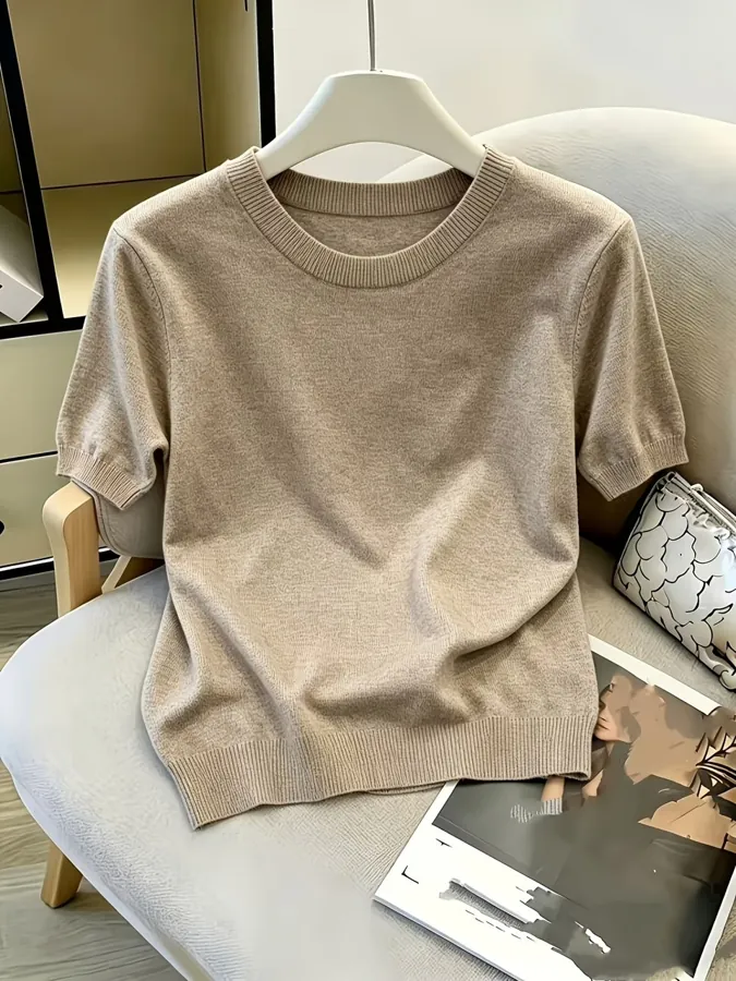 2026 Spring/Summer New Arrival Solid Color Versatile Simple Women's Sweater Top Short Slee — photo 2