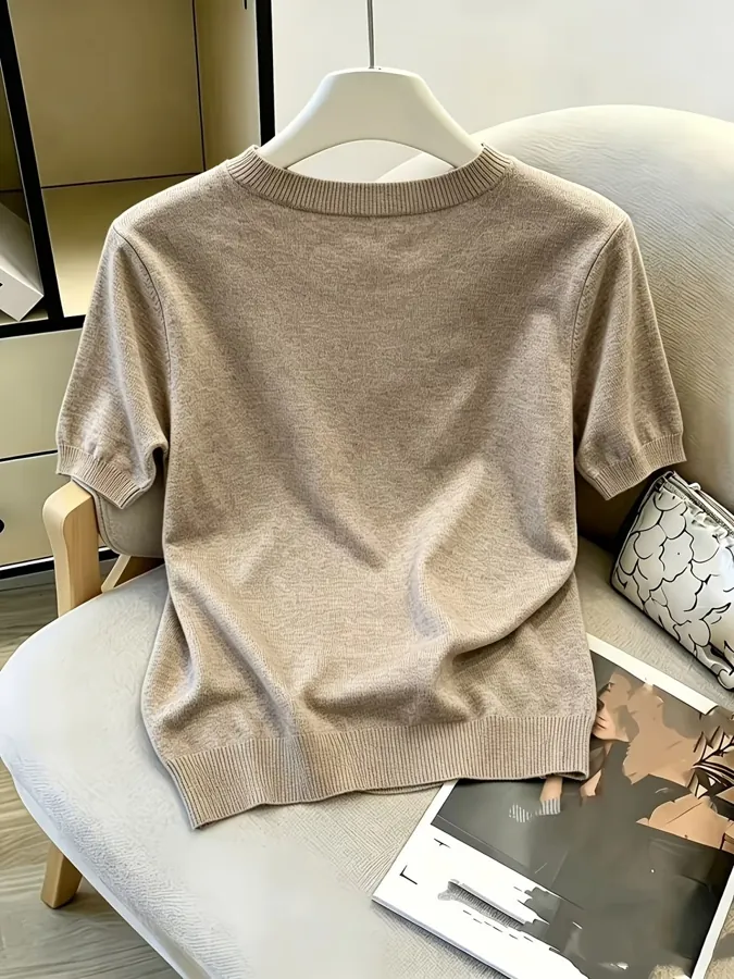 2026 Spring/Summer New Arrival Solid Color Versatile Simple Women's Sweater Top Short Slee — photo 3