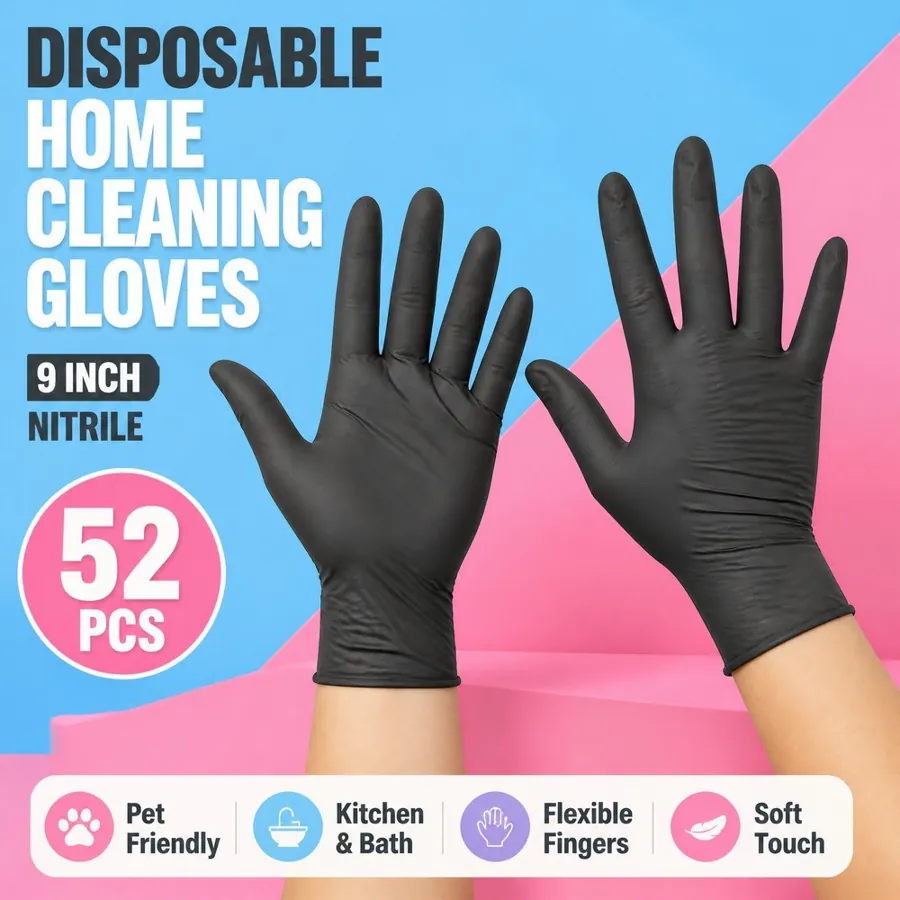 Wonder Beige 52pcs Black Nitrile Household Cleaning Gloves with 1pc Mini Brush — photo 3